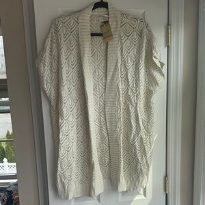 Sonoma Cream Open-Front Short-Sleeve Knit Cardigan Sweater